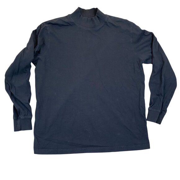 Lands End Men's Shirt Large 42-44 Black Long-Sleeve Super-T Mock Turtleneck Cott - Picture 1 of 10